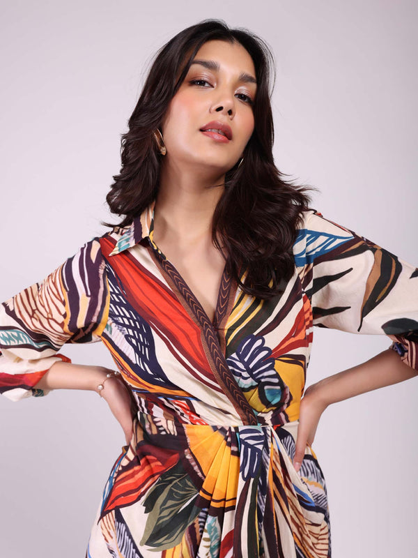 Cinnamon Printed Wrap Dress