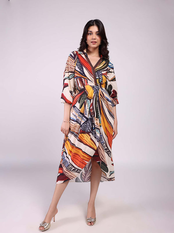 Cinnamon Printed Wrap Dress