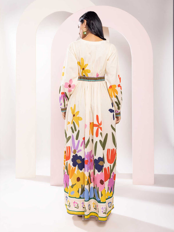 Folk Printed V Neck Maxi Dress