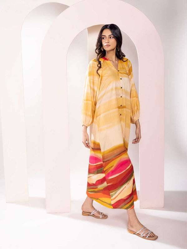 Flow Printed Ankle length Shirt Dress