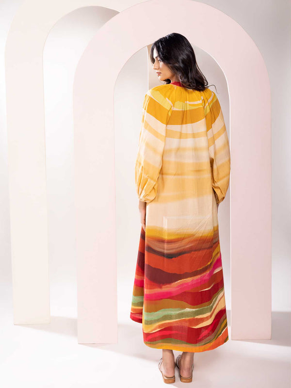 Flow Printed Ankle length Shirt Dress