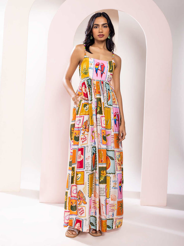 Stamp Printed Maxi Dress