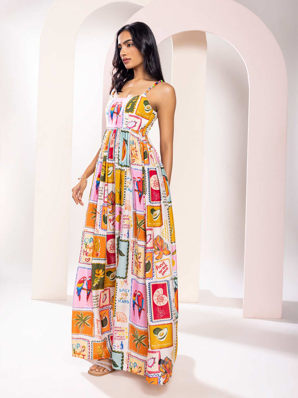 Stamp Printed Maxi Dress