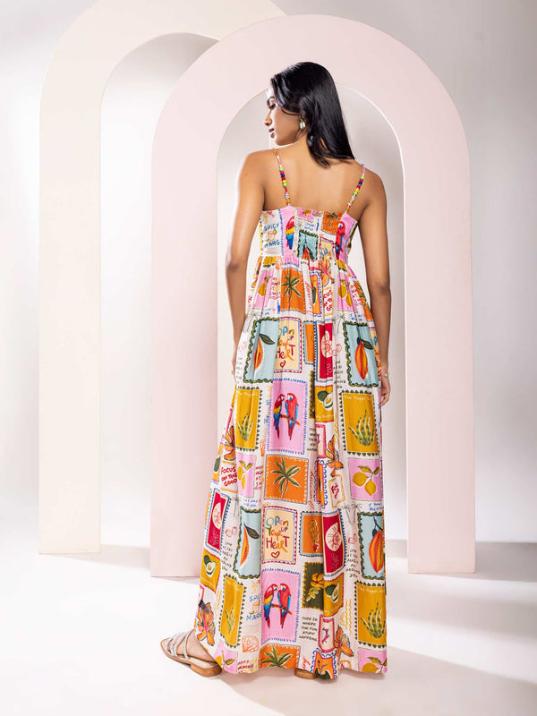 Stamp Printed Maxi Dress