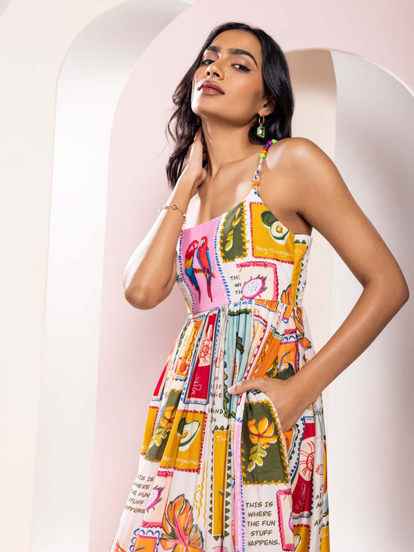 Stamp Printed Maxi Dress