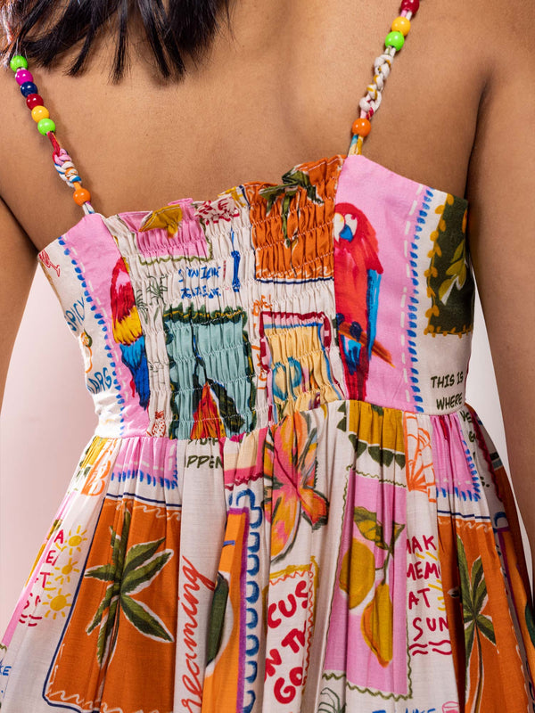 Stamp Printed Maxi Dress