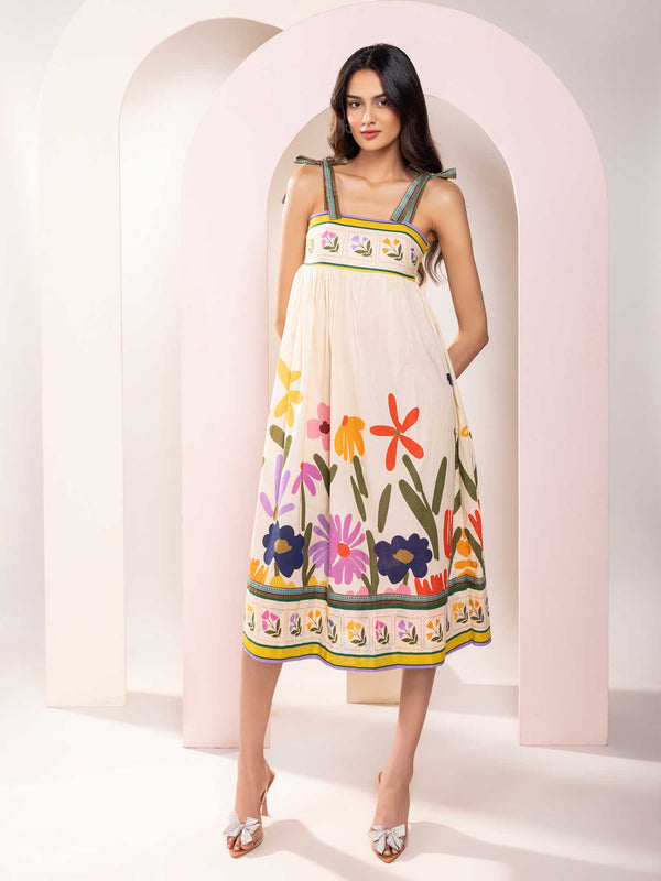 Folk Printed Strappy Midi Dress