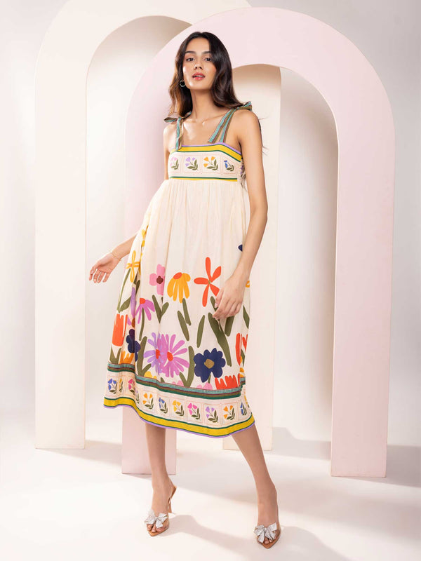 Folk Printed Strappy Midi Dress
