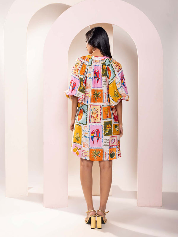 Stamp Printed Mini Dress
