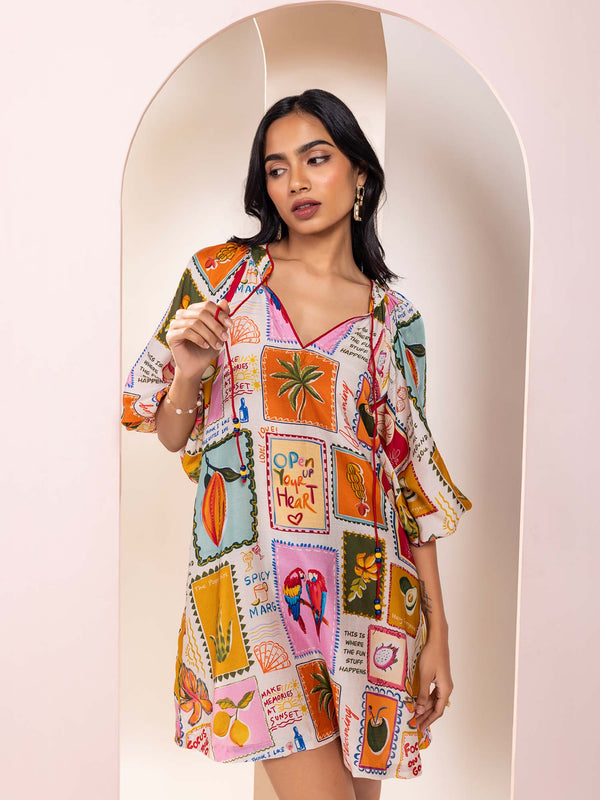 Stamp Printed Mini Dress