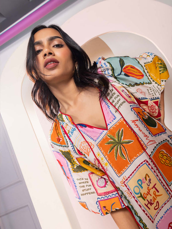 Stamp Printed Mini Dress