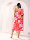 Monstera Printed One Shoulder Midi Dress