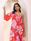 Monstera Printed One Shoulder Midi Dress