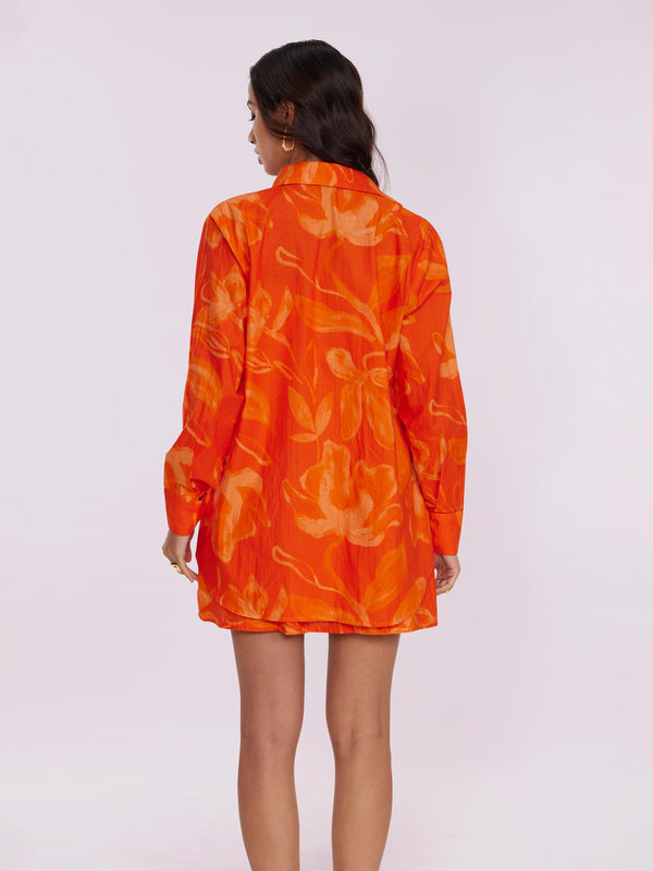Three-piece Tulip Printed Co-ord Set with bustier, skirt, and shirt