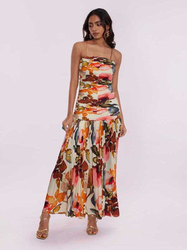 Rose Printed Pleated Dress