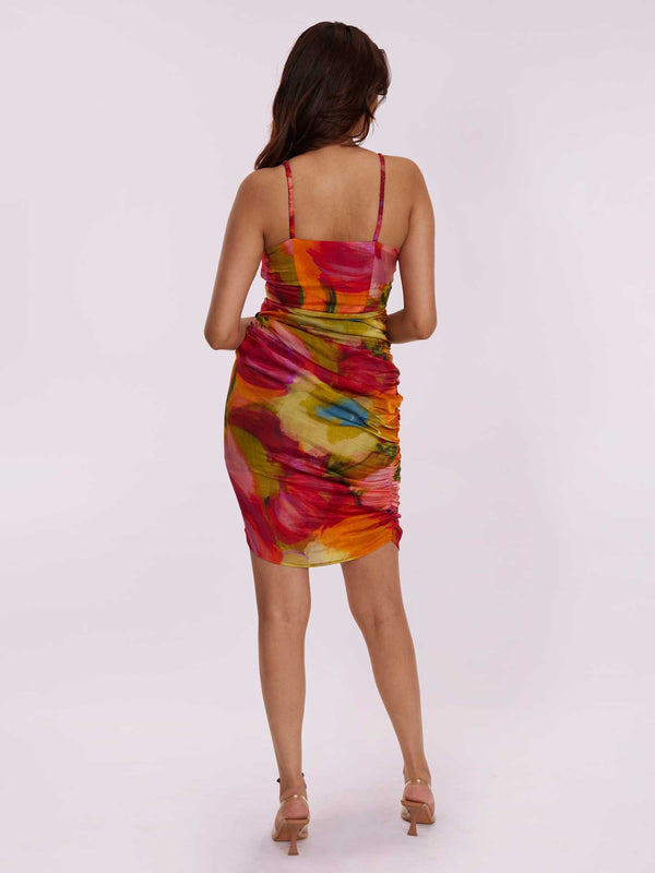 Poppi's Cerise Printed Mini Dress, perfect for holiday wear