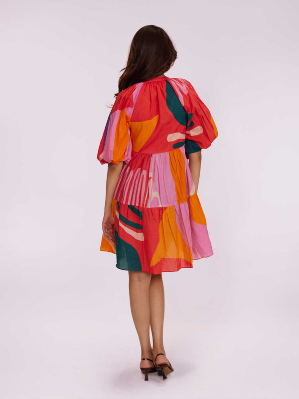 Fun and playful Splash Printed Dress with balloon sleeves