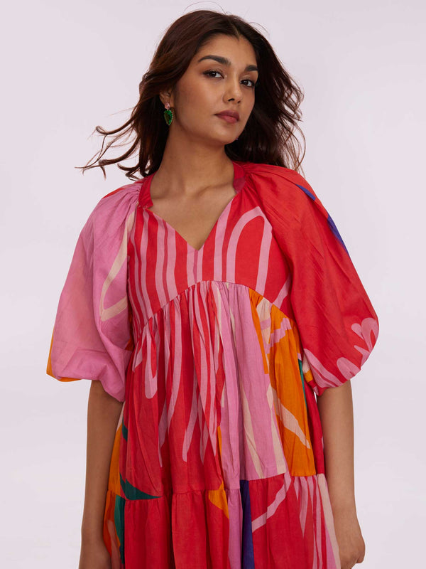 Cotton Splash Printed Tiered Dress for casual outings