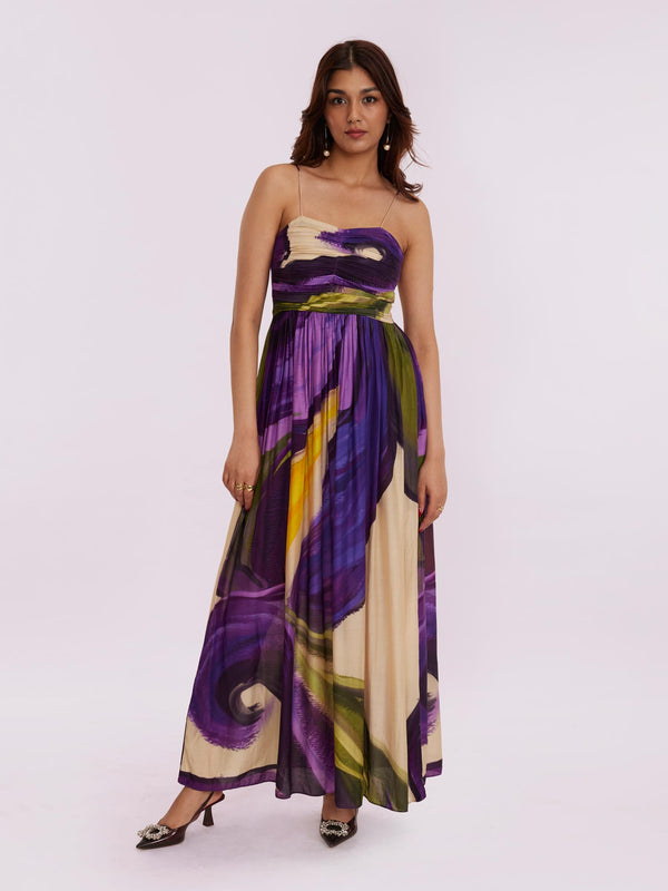 Wisteria Printed Maxi Dress in viscose silk by Poppi