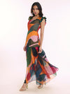 Leafy Printed Ruffled Sleeves Maxi Dress