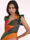 Leafy Printed Ruffled Sleeves Maxi Dress