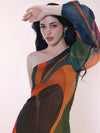 Leafy Printed One Shoulder Maxi Dress