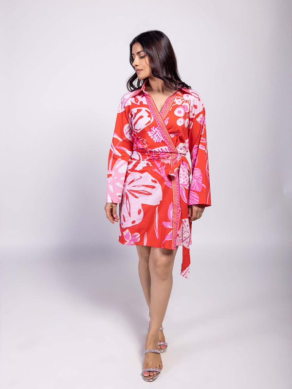 Monstera Printed Wrap Dress