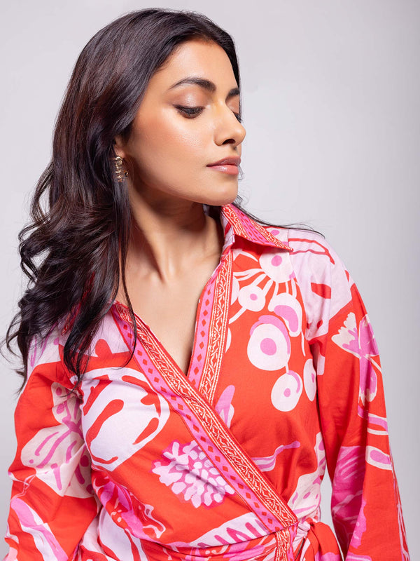 Monstera Printed Wrap Dress