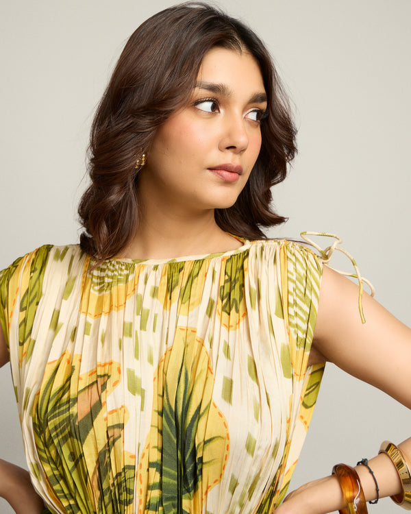 Coco Printed Pleated Maxi Dress