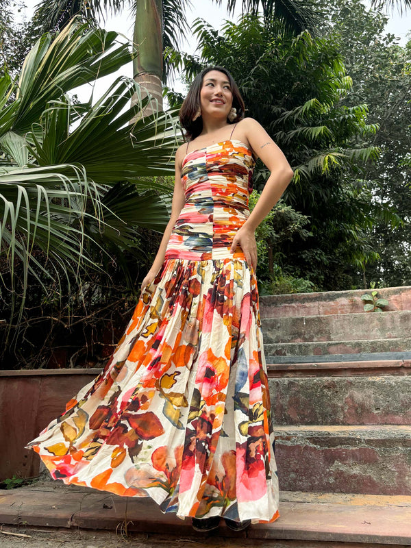 Rose Printed Pleated Dress