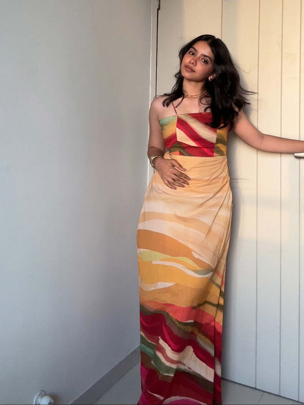 Flow Printed Cutout Maxi Dress