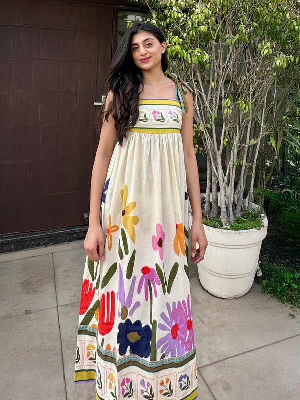 Folk Printed Strappy Midi Dress