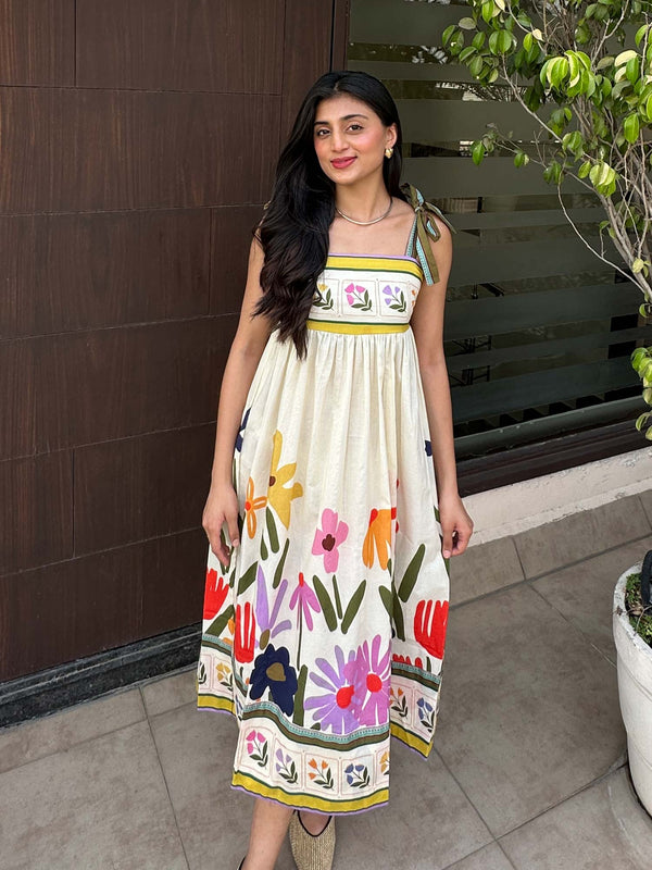 Folk Printed Strappy Midi Dress