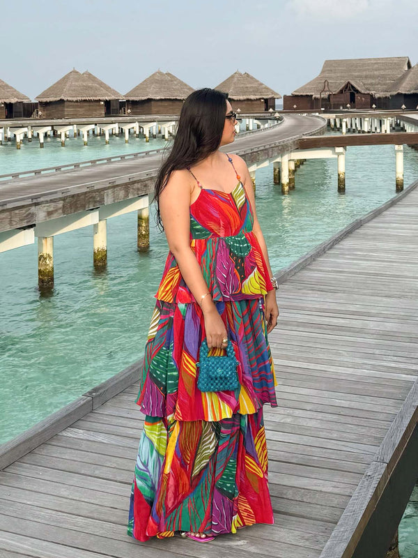 Leafora Printed Ruffled Dress