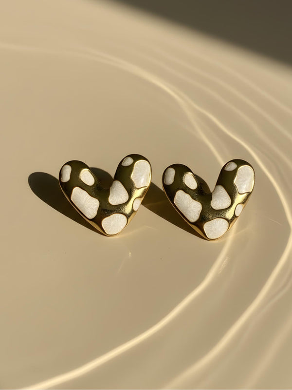 White & Gold Heart Studs
