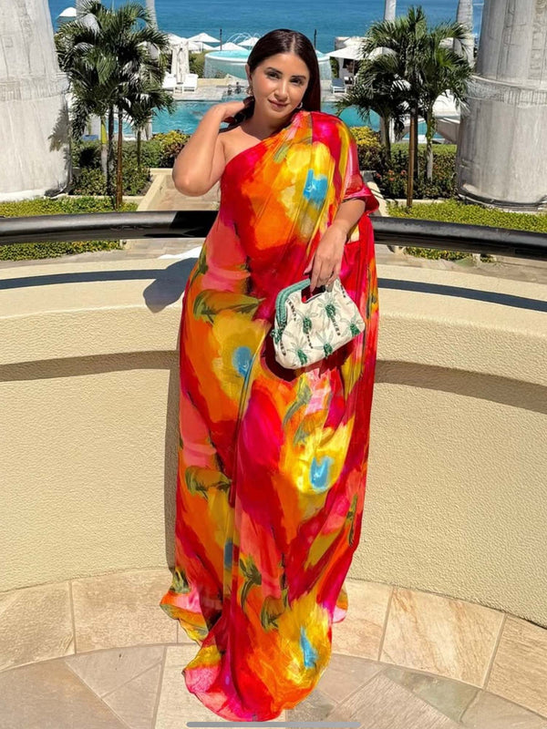 Cerise Printed Kaftan Dress