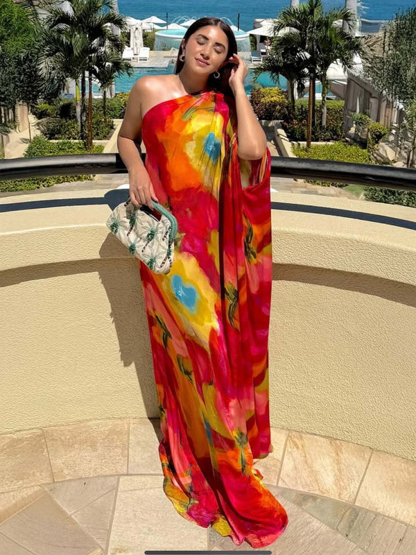 Cerise Printed Kaftan Dress