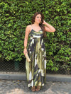 Jade Printed V Neck Pleated Dress