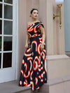 Swirl Printed One Shoulder Dress