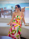 Spring Printed Pleated Maxi Dress