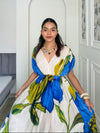 Cobalt Printed V-Neck Maxi Dress