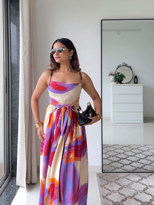 Lavender Printed Maxi Dress