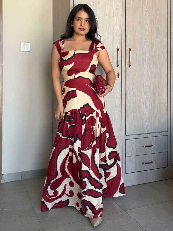 Rustic Printed Pleated Dress
