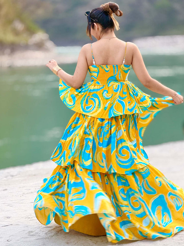 Ripple Printed Ruffled Maxi Dress
