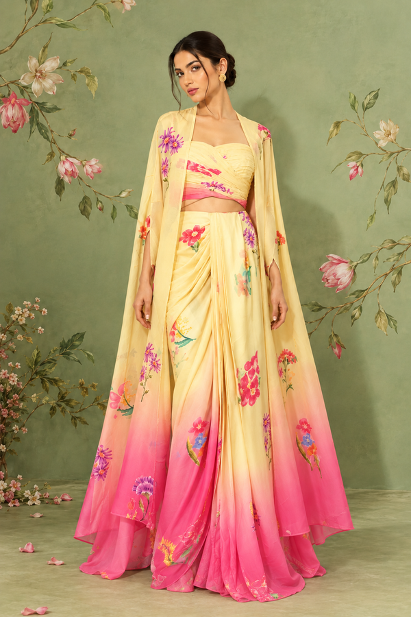 Blossom Printed Drape Skirt Set