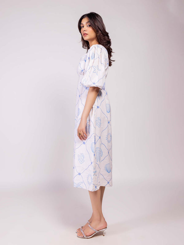 Seascape Printed V-neck Midi Dress