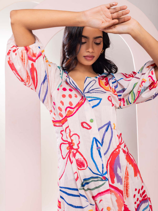V-neckline Anaar Printed Flary Dress