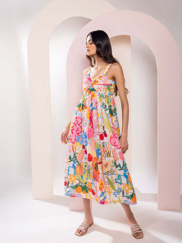 Flary Skirt Printed Midi Dress