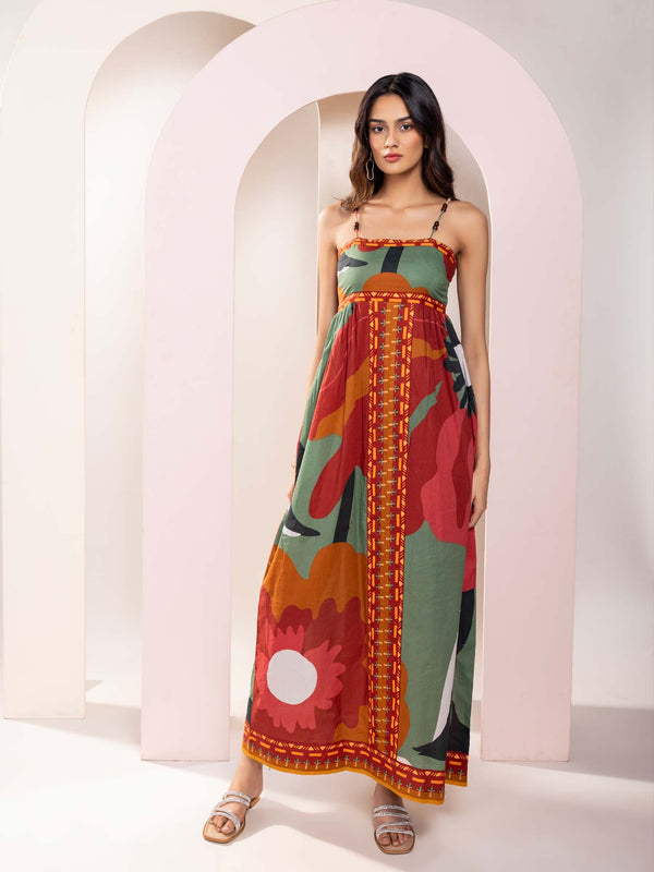Autumn Printed Strappy Maxi Dress