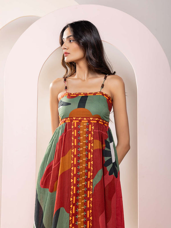 Autumn Printed Strappy Maxi Dress